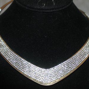 Nwt: Antique Gold Clear Crystal Pointed Necklace